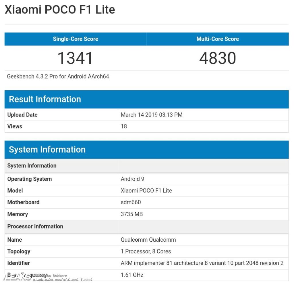 Poco F1 Lite Geekbench